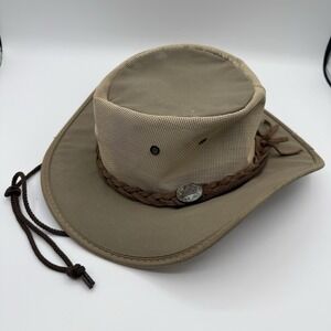 BARMAH #1057 Canvas Drover Hat Khaki Safari Air Flow Suede Band Australia Medium